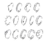 Dochais Toe Rings 14PCS Tail Rings Adjustable Open Rings Eros Sword Lines Flower Leaves Feather Love Cross Ring for Women Men Retro Toe Rings Joint