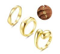 Dochais Women's 14K Gold-Plated Stackable Ring Set, Chunky & Adjustable, Hypoallergenic for Women & Girls, Size 52-60, 60, Brass