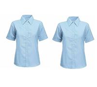 Dochak Girls School Blouse Shirt Short Sleeve White Sky Blue 2PCS (Twin Pack) (Short Sleeve Blue 11-12 Years)