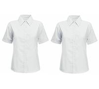 Dochak Girls School Blouse Shirt Short Sleeve White Sky Blue 2PCS (Twin Pack) (Short Sleeve White 44")