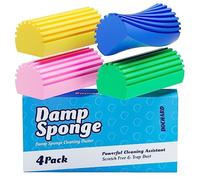 DOCHARD Damp Cleaning Sponge Duster, 4-Pack Squishy Wet Reusable Non Scratch Sponges kitchen, Super Absorbent Sponge with Ridges for Household or Car - Multi