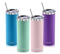 Docik 20 oz Straight Skinny Tumblers 4 Pack, Stainless Steel Double Wall Vacuum Insulated Slim Travel Tumbler Mug with Lid and Straw, Individual Gift Box (Teal/Pink/Purple/Sky Blue)
