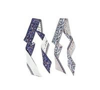 DOCILA 2 Pieces Smaller Floral Pattern Hangbag Scarfs For Women Chic Navy Satin Neckerchief Hair Band