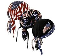 DOCILA 3 Pcs Do Rags for Men Stripe Star Skull Cap American Flag Bandana Hat Breathable Helmet Linner Beanie Patriotic Cycling Hats Veterans Memorial Gifts, A-flag, One size