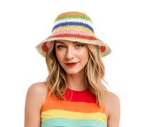 DOCILA Womens Colorful Rainbow Striped Floppy Straw Sun Hats Stripes Crochet Bucket Hat Packable Fisherman Hat Summer Beach Travel LGBT Pride Accessories
