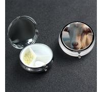 Docile Goat Pill Case Portable Metal Pill Box 3 Compartment Pill Organizer Cute Travel Pill Container Vitamin Organizer for Purse Pocket Travel Gift