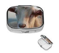 Docile Goat Pill Case Portable Square Pill Box 2 Compartment Pill Organizer Cute Travel Pill Container Vitamin Organizer for Purse Pocket Travel Gift