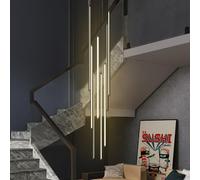 DOCJX LED Staircase Pendant Light Modern Rotating Long Chandeliers Dimmable Aluminum Hanging Ceiling Lighting Fixture Adjustable Villa Hollow Ceiling Light(Infinite dimming,8-head 60CM)