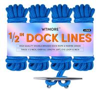Dock Lines Boat Ropes for Docking 1/2" x20' Double Braided Mooring Marine Rope Boat Lines for Docking, Dock Lines for Boats with Loop, Boating Rope Boat Lines Lake Blue 4 Pack