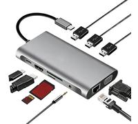 Dock Station Adapter Hub with Type-C Port | Computer Dock with Multiple Ports and Card Reader | for PC Charging Suitable for Office Home and Travel