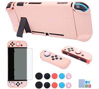Dockable Case for Nintendo Switch - COMCOOL 3 in 1 Protective Cover Case for Nintendo Switch and Joy-Con Controller with Screen Protector and Thumb Grips - Pink