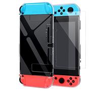 Dockable Protective Cover Case with Screen Protector Compatible with Nintendo Switch, YUANHOT Switch Hard Shell Case and Thumb Grip Caps Accessories, Crystal Plastic Clear Case Protector