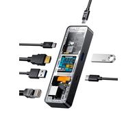 DOCKCASE Explorer Edition Smart 6-in-1 USB-C Hub, Docking Station 4K@60Hz HDMI, 1Gbps Ethernet, PD 3.0 100W, 5Gbps USB-C & 2 USB-A, Multiport Adapter Dock for MacBook Pro/Air, Dell XPS, Black