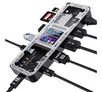 DOCKCASE Explorer Edition USB C Hub (10-in-1) with 4K@60Hz DP&HDMI, Gigabit Ethernet, 1 USB-C and 3 USB-A Ports, 100W Power Delivery, UHS-II TF/SD Card Slot for MacBook Air/Pro, XPS, and More Black