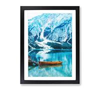 Docked Boat In Lago Di Braies Italy Painting Modern Framed Print | A2 Black Framed Wall Art | Ready to Hang | Modern Vehicle Picture | Living Room Bedroom Lounge Office