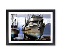 Docked Fishing Boats Framed Print | A2 Oak Framed Wall Art | Ready to Hang | Modern Nature Picture | Living Room Bedroom Lounge Office