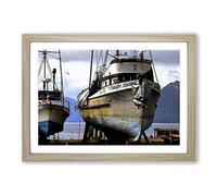 Docked Fishing Boats Framed Print | A2 Oak Framed Wall Art | Ready to Hang | Modern Nature Picture | Living Room Bedroom Lounge Office