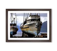Docked Fishing Boats Framed Print | A2 Walnut Framed Wall Art | Ready to Hang | Modern Nature Picture | Living Room Bedroom Lounge Office