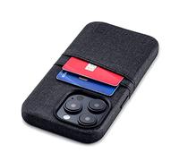 Dockem Card Case for iPhone 14 Pro with Built-in Metal Plate for Magnetic Mounting & Wallet with 2 Holder Slots: M2 Luxe Canvas-Style Synthetic Leather (Black)