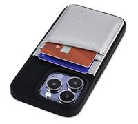 Dockem Card Case for iPhone 15 Pro with Recycled TPU Shell & 2 Stitched-on Card Slots, Recycled Synthetic Leather Wallet (N2R, Silver)