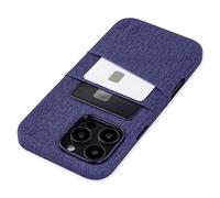 Dockem Card Case for iPhone 16 Pro Max with Built-in Metal Plate for Magnetic Mounting & Wallet with 2 Holder Slots: M2 Luxe Canvas-Style Synthetic Leather (Blue)