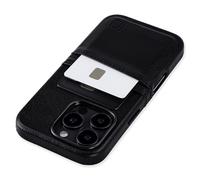 Dockem Card Case for iPhone 16 Pro with Built-in Metal Plate for Magnetic Mounting & Wallet with 2 Holder Slots: M2 Exec Premium Synthetic Leather (Black)