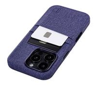 Dockem Card Case for iPhone 16 Pro with Built-in Metal Plate for Magnetic Mounting & Wallet with 2 Holder Slots: M2 Luxe Canvas-Style Synthetic Leather (Blue)