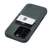 Dockem Card Case for iPhone 16 Pro with Built-in Metal Plate for Magnetic Mounting & Wallet with 2 Holder Slots: M2 Luxe Canvas-Style Synthetic Leather (Green)