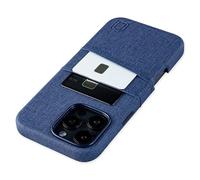 Dockem Card Case V2 for iPhone 16 Pro Max with Camera Control Cutout, Built-in Metal Plate & 2 Card Holder Pockets: M2 Luxe Canvas-Style Synthetic Leather Wallet Case (Blue)