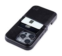 Dockem Card Case V2 for iPhone 16 Pro with Camera Control Cutout, Built-in Metal Plate & 2 Card Holder Pockets: M2 Exec Premium Synthetic Leather Wallet Case (Black)