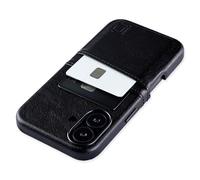 Dockem Card Case V2 for iPhone 16 with Camera Control Cutout, Built-in Metal Plate & 2 Card Holder Pockets: M2 Exec Premium Synthetic Leather Wallet Case (Black)