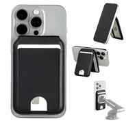 Dockem Ionic Flip Wallet Compatible with MagSafe and Built-in Metal Plate for Magnetic Mounting, Premium Faux Leather with Kickstand and 3 Easy Access Slots for 4 Cards (Black)