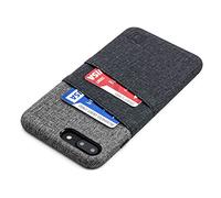 Dockem Luxe Wallet Case for iPhone 8 Plus / 7 Plus - Slim Synthetic Leather Card Case with Canvas Twill Style Finish & 2 Credit Card Holder Slots [Black and Grey]
