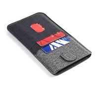 Dockem Luxe Wallet Sleeve 2.0 for iPhone 11 Pro Max (6.5), XS Max, 8 Plus, 7 Plus: Twill Canvas Style Synthetic Leather Card Case: Ultra Slim Pouch Cover with 4 Card Holder Slots (Black/Grey)