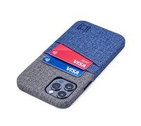 Dockem Wallet Case for iPhone 12 & iPhone 12 Pro: Built-in Metal Plate for Magnetic Mounting & 2 Credit Card Holders: 6.1" Luxe M2, Canvas Style Synthetic Leather (Blue and Grey)