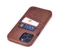 Dockem Wallet Case for iPhone 12 Pro Max: Built-in Metal Plate for Magnetic Mounting & 2 Credit Card Holders: 6.7" Exec M2, Smooth Synthetic Leather (Brown)