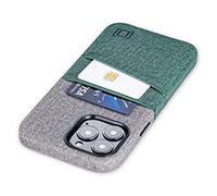 Dockem Wallet Case for iPhone 13 Pro Max with Built-in Metal Plate for Magnetic Mounting & 2 Credit Card Holder Pockets: Luxe M2, Canvas Style Synthetic Leather (6.7" iPhone 13 Pro Max, Green/Grey)
