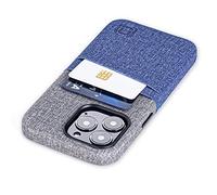 Dockem Wallet Case for iPhone 13 Pro with Built-in Metal Plate for Magnetic Mounting & 2 Credit Card Holder Pockets: Luxe M2, Canvas Style Synthetic Leather (6.1" iPhone 13 Pro, Blue and Grey)