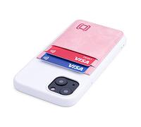 Dockem Wallet Case for iPhone 13 with Liquid Silicone Shell, Built-in Metal Plate for Magnetic Mounting & 2 Credit Card Holder Pockets: EXEC M2T, Premium Synthetic Leather (6.1", pink and white)