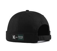 Docker Brimless Cap Hats for Men Women Skullcap Beanie Worker Sailor Cap Rolled Cuff Retro Fashion Hat with Adjustable (7731-Black)