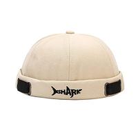 Docker Brimless Hats Beanie Skullcap Worker Sailor Cap Retro Rolled Cuff Skull Caps with Adjustable (Shark-Beige)
