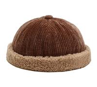 Docker Cap Brimless Hats Beanie Skullcap Worker Cap Retro Rolled Cuff Skull Caps with Adjustable DZM102-Coffee