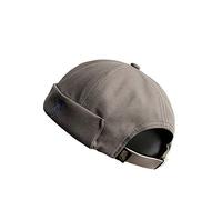 Docker Cap Hats for Mens and Womens, Skullcap Beanie Brimless Cap Rolled Cuff Retro Fashion Worker Sailor Cap with Adjustable Gray-Leaves