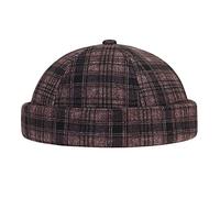 Docker Hats Brimless Cap Skullcap Beanie Worker Sailor Cap Rolled Cuff Retro Peakless Hat with Adjustable (XA322-Coffee)