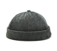 Docker Hats for Men Women Brimless Cap Skullcap Beanie Worker Sailor Cap Rolled Cuff Retro Miki Hat with Adjustable Dark Grey