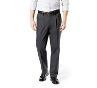 Dockers Men's Classic Fit Signature Khaki Lux Cotton Stretch Pants-Pleated (Regular and Big & Tall) Casual, Steelhead, 34W / 34L