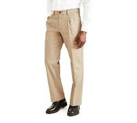 DOCKERS Men's Classic Fit Signature Khaki Lux Cotton Stretch Pants-Pleated (Regular and Big & Tall) Casual, Timberwolf, X-Small