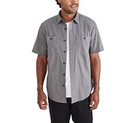 Dockers Men's Regular Fit Short Sleeve Utility Shirt, Car Park Grey - Solid (Rip Stop), Large