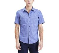 Dockers Men's Regular Fit Short Sleeve Utility Shirt, (New) Dark Blue - Solid (Chambray), Large
