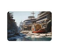 Docking at the port of the giant ship pattern Unique Customized Doormat - Front Door Mat for Indoor & Outdoor Use - Personalized Welcome Mat with Durable Polyester Material and Non-Slip Bottom
